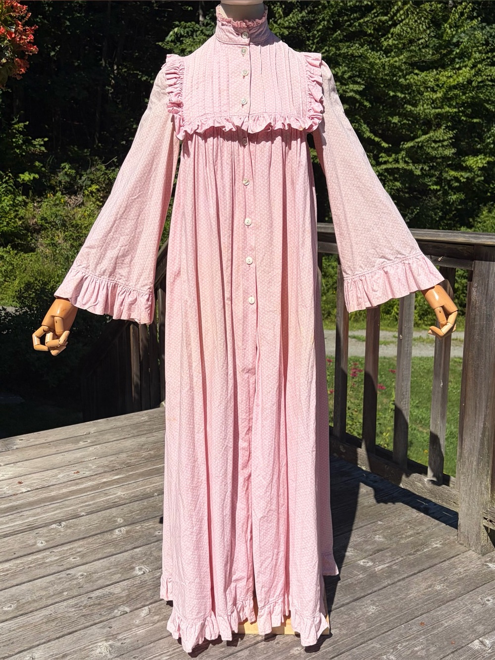 RARE Laura Ashley Vintage 1970s Pink Floral Cotton Ruffle Victorian Maxi Dress - Picture 2 of 16